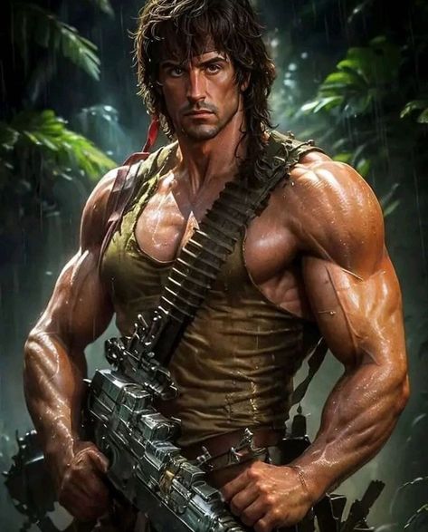 Sylvester Stallone Rambo, John Rambo, Hollywood Icons, Sylvester Stallone, Arnold Schwarzenegger, Arte Fantasy, Superhero Art, Action Movies, Gi Joe