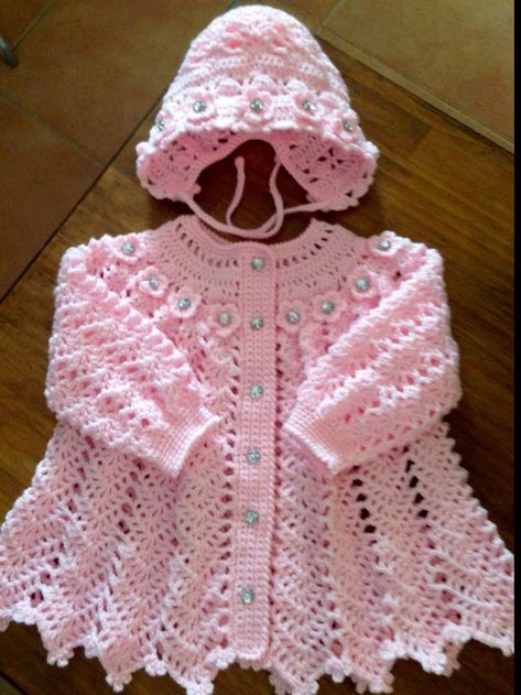 Coat and bonnet x | Baby girl crochet, Crochet baby clothes, Crochet baby sweaters Crochet Baby Sweater Sets, Diy Crochet Cardigan, Vestidos Bebe Crochet, Crochet Baby Sweater Pattern, Crochet Baby Girl Dress, Crochet Baby Sweaters, Crochet Baby Dress Pattern, Crochet Baby Sweater, Baby Sweater Patterns