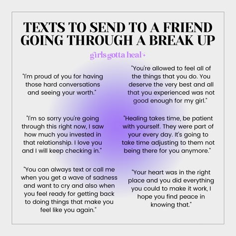 What to say when your friend is going through a break up Things To Say To Comfort Your Friend, What To Say When Someone Is Going Through A Breakup, How To Help Your Best Friend Through A Break Up, Messages To Send After A Breakup, Texts After A Break Up, What To Tell Your Friend After A Breakup, Advice To Give A Friend After A Breakup, Helping A Friend Through A Breakup, How To Say Your Welcome