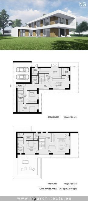 Modern villa in Tallin designed by NG architects www.ngarchitects.eu Small Villa, Modern Minimalist House, Modern Floor Plans, Villa Design Architecture, Two Story House Plans, Two Story House, Modern Villa Design, Modern Style House Plans, House Construction Plan