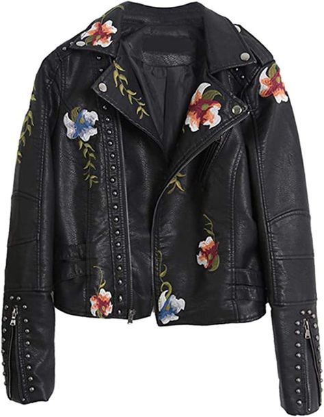 Faux Leather Jacket Women, Embroidery Coat, Short Coats Women, Leather Coat Womens, Pu Jacket, Casual Outwear, Estilo Real, Print Embroidery, Outwear Coat