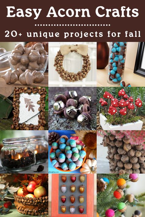 Do you love acorn decorations and crafts? Check out this collection of great ideas! Usher in fall with some simple handmade projects. Fall Diys, Acorn Wreath, Fairy Garden Mushrooms, Acorn Decorations, Crafts Fall, Felted Acorns, Acorn Ornaments, Fall Acorns, Acorn Crafts