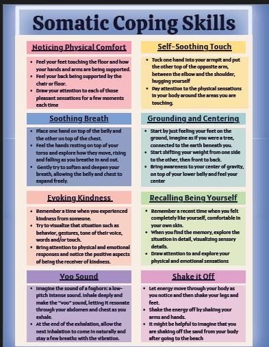 Trauma-informed and body-centered Somatic coping skills for emotional management. Explore skills that help you engage with your physical self, while introducing a safe space for your needs. Somatic Tracking, Coping Skills Worksheet, Emotional Management, Coping Skills For Kids, Counselling Tools, Coping Skills Activities, Somatic Therapy, Counseling Techniques, Somatic Exercises