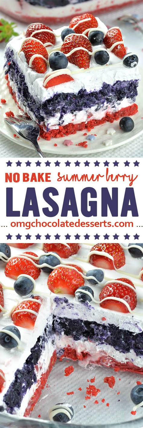 No Bake Summer Berry Lasagna is EASY SUMMER DESSERT RECIPE for refreshing sweet treat. This is perfect idea for Memorial Day and 4th of July dessert. Summer Berry Lasagna, Hemgjord Glass, Easy Summer Dessert Recipes, Icebox Cakes, Dessert Design, Easy Summer Dessert, 4th Of July Dessert, Weight Watcher Desserts, Coconut Dessert