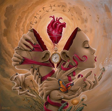 Anthony Clarkson. Letting Go Dream Art Surrealism, Anthony Clarkson, Anatomical Heart Art, Surealism Art, Rolled Paper Art, Arte Indie, Kerala Mural Painting, Animal Illustration Art, Surreal Artwork