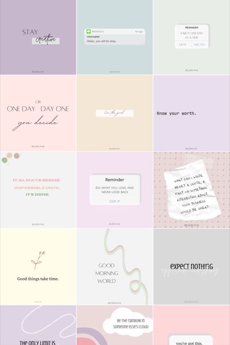 This Pastel Instagram Pack is the perfect template for small businesses looking for a minimalistic and colourful approach to their social media branding. This template is also useful for bloggers, small business owners, influencers or anyone looking to upgrade their Instagram aesthetic. It includes aesthetic iphone reminders and pastel colours. Pastel Instagram Template, Guide Aesthetic, Iphone Reminders, Instagram Content Ideas, Quotes Social Media, Instagram Design Layout, Instagram Feed Planner, Instagram Branding Design, Small Business Instagram