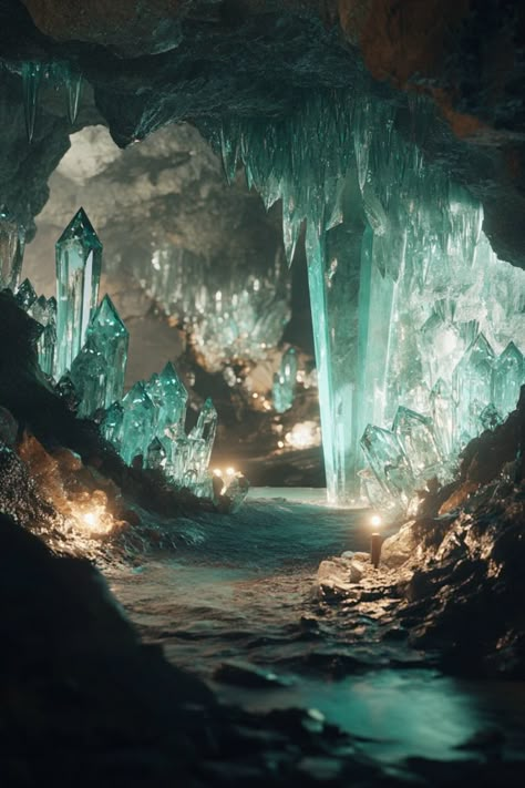 Dragon Cave Aesthetic, Underwater Crystal Cave, Crystal Cave Fantasy Art, Crystal Cave Aesthetic, Geode Aesthetic, Cliffside City, Cave Crystals, Fantasy Cave, Magical Cave