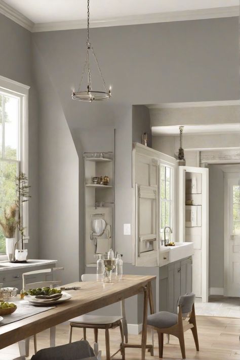 interior design, kitchen design, wall paint, home decor Garret Gray, Light Gray Walls, Coral Chair, Sherwin Williams Green, Light Oak Floors, Gray Painted Walls, Sage Green Kitchen, 2024 Kitchen, Repose Gray