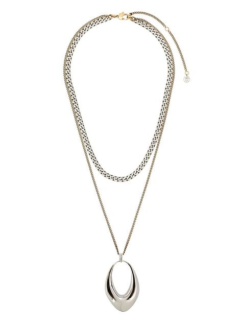 Luxury Hammered Oval Pendant Jewelry, Luxury Artisan Oval Pendant Necklace, Luxury Silver Brass Chain Necklace, Alexander Mcqueen Necklace, Ann Demeulemeester Necklace, Double Chain, Statement Pendant, Necklaces For Women, Chain Pendant