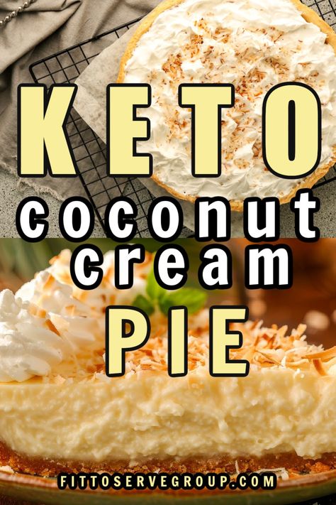 Coconut lovers rejoice because this keto coconut cream pie will have you falling in LOVE with the keto diet. This low carb coconut pie features a rich, creamy egg custard filling, a buttery coconut flour crust and plenty of toasted coconut flakes to satisfy all your coconut pie cravings. keto coconut pie| low-carb coconut pie #ketococonutrecipes Keto Coconut Custard Pie, Keto Coconut Pie Crust, Keto Crustless Coconut Custard Pie, Keto Mini Pies, Keto Custard Pie, Keto Pie Filling, Keto Coconut Pie, Low Carb Pies, Keto Coconut Cream Pie