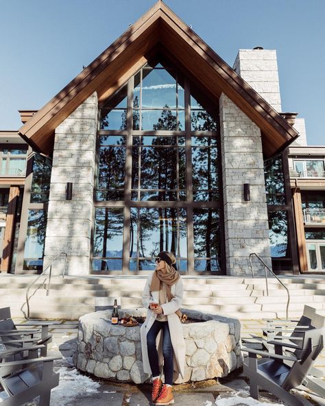 Two Days in Tahoe | Damsel In Dior Lake Home Plans Walkout Basement, Ski Home Exterior, Modern Ski House, Mountain Resort Architecture, Modern Ski Home, Chalet Exterior, Yellowstone Club, Ski Home, Edgewood Tahoe