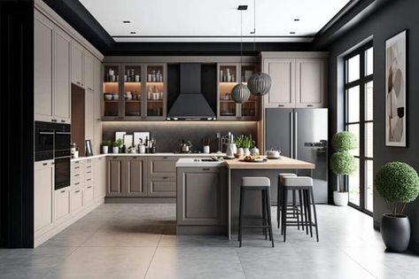 Colors That Go with Gray Floors - Designing Idea Flooring And Cabinet Combinations, Gray Floor Kitchen Ideas Color Schemes, Kitchen With Gray Floors, Kitchen Gray Floor, Kitchen Cabinets With Gray Floors, Grey And Beige Kitchen, Kitchen With Grey Floor, Cabinets With Gray Floors, Color Kitchen Cabinets