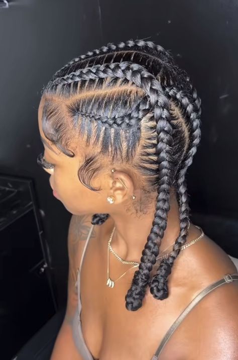 Two Braids Natural Hairstyle, Twist Rows Hair Hairstyles, Braids On Natural Hair No Extensions, Part For Braids, Shmedium Knotless Braids Parts, Crownrows Braids, Cornrow Natural Hair, Black Cornrow Hairstyles, Natural Hair Hairstyles