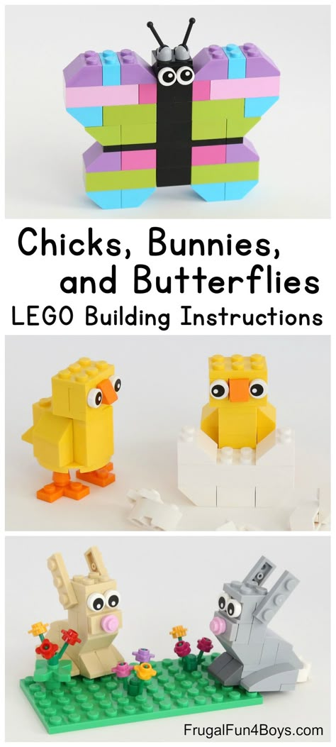 Spring Builds! How to Make Chicks, Bunnies, and Butterflies with LEGO Bricks - LEGO Building Instructions Lego Easter Eggs, Lego Activities For Kids, Lego Patterns, Lego Stem, Lego Therapy, Lego Easter, Lego Diy Crafts, Lego Hacks, Lego Learning