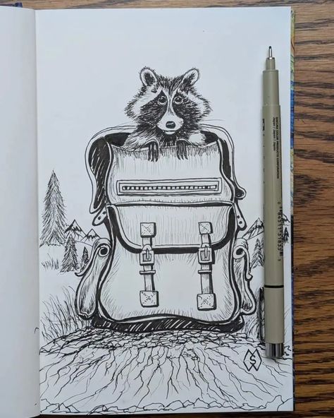 INKTOBER 2024- DAY 1: backpack . #mattstarrfineart #inktober #inktober2024 @inktober #inkartist #ink #art #inkwork #blackandwhite #sketch #design #inking #inkwork #doodle #drawing #creative #artist #raccoon #raccoons #animal #wildlife #cuteraccoon #raccoonlife #raccoonlovers #backpack #backpacks Backpack Drawing, Inktober 2024, Cute Raccoon, Animal Wildlife, Racoon, Art Ink, Drawing Challenge, Drawing Techniques, Ink Art