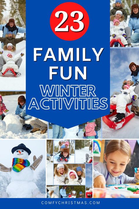 Family Fun Winter Activities that your family can do if you live in a cold climate whether it’s indoor or outdoor you’ll love this extensive list of fun activities. Winter Family Activities, Family Reunion Activities, Passports For Kids, Comfy Christmas, Boredom Busters For Kids, Fun Winter Activities, Family Fun Night, Winter Family, Winter Festival