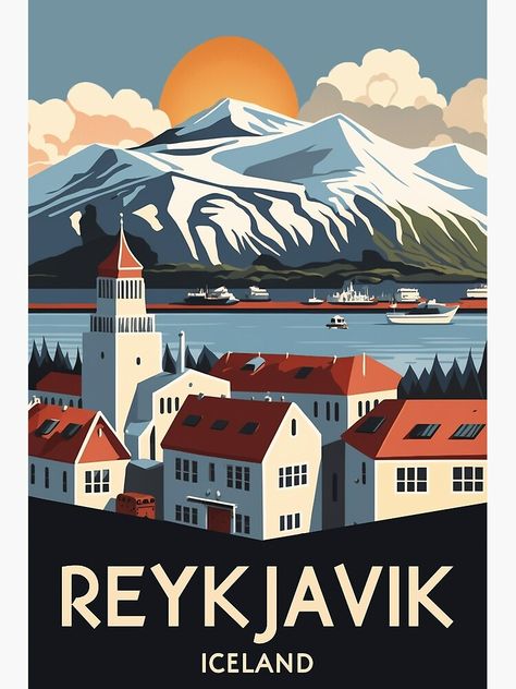 River Cruises In Europe, Viking River Cruise, Land Of Fire And Ice, Wanderlust Decor, Train Posters, Travel Poster Design, Iceland Reykjavik, Reykjavik Iceland, Old Advertisements