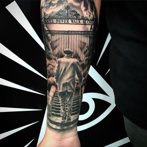 Liverpool Tattoo Sleeve, Shankly Gates Tattoo, Anfield Gates Tattoo, Lfc Tattoo Ideas, Liverpool Fc Tattoo Ideas, Liverpool Tattoo Ideas, Liverpool Tattoo Design, Shankly Gates, Liverbird Tattoo