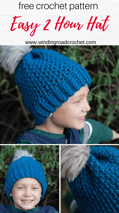 Crochet this quick and easy beanie with a free crochet pattern by Winding Road Crochet. It just takes one skein of yarn to make this 2 hour crochet beanie.  #crochethat #crochetbeanie Crochet Beanie Free Pattern, Winding Road Crochet, Crochet Hats For Boys, Beanie Pattern Free, Crochet Beanie Pattern Free, Easy Crochet Hat, Crochet Kids Hats, Hat Patterns Free, Crochet Hat Patterns