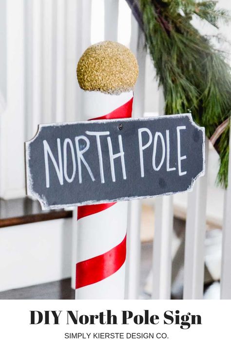 DIY North Pole Sign | Polar Express Party #christmasparty #christmaspartydecor #polarexpress #polarexpressdecor #northpolesign Polar Express Railroad Crossing Sign, Diy North Pole, Christmas Traditions For Families, Christmas Traditions For Couples, Traditions For Couples, Diy Ideas Christmas, Polar Express Christmas Party, Polar Express Theme, Neighbor Gift Ideas