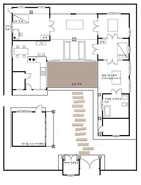 The Sanggojae Blueprint♥ Korean House Floor Plan, Modern Korean House, Korean Modern House, Korean House Design, Traditional Chinese House, Hanok House, Korean Traditional House, Traditional Layout, Traditional Korean House