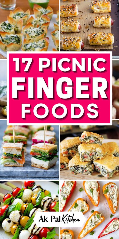 Enjoy our simple summer picnic finger foods. From portable snacks to summer appetizers to bite-sized treats and picnic sandwiches, these summer finger foods are sure to satisfy your cravings while you bask in the autumn ambiance. These picnic snacks are perfect for munching on the go. Explore our collection of easy picnic appetizers, from bite-sized treats to sandwich bites and mini quiches. Create a stunning grazing platter with a variety of skewer recipes, cheese, and charcuterie. Snack Platters Finger Foods, Finger Foods For Party Halloween, Easy Lunch Finger Foods, Easy Finger Food Ideas Simple, Mini Sandwiches For Picnic, Picnic Finger Foods Simple, Finger Foods For The Beach, Food For A Picnic Summer, Finger Sandwich Recipes Simple