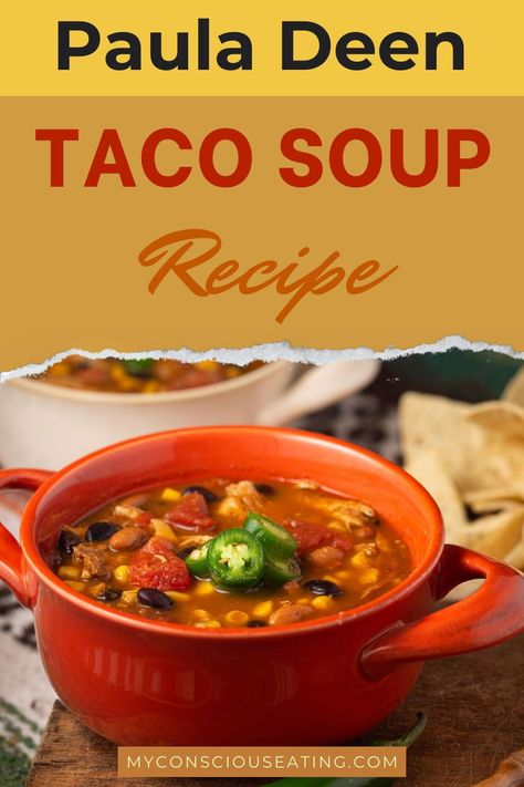 I've been simmering up Paula Deen's Taco Soup for chilly evenings, and it's a hearty, comforting bowl that never disappoints. The blend of spices and variety of beans makes it a flavorful feast in every spoonful. Plus, it's incredibly easy to make! #PaulaDeenTacoSoupRecipe #TacoSoup Paula Deen Taco Soup, Canned Hominy, Taco Soup Recipe, Bean Tacos, Bean Soup Recipes, Stewed Tomatoes, Seasoned Rice, Taco Soup, Paula Deen