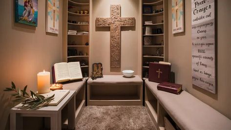 Prayer Closet Ideas Decor, Prayer Room Ideas Christian, Prayer Room Christian, Prayer Closet Ideas Spaces, Prayer Room Ideas Decor Christian, Prayer Closet Ideas, Christian Prayer Room, Christian House, Fellowship Hall