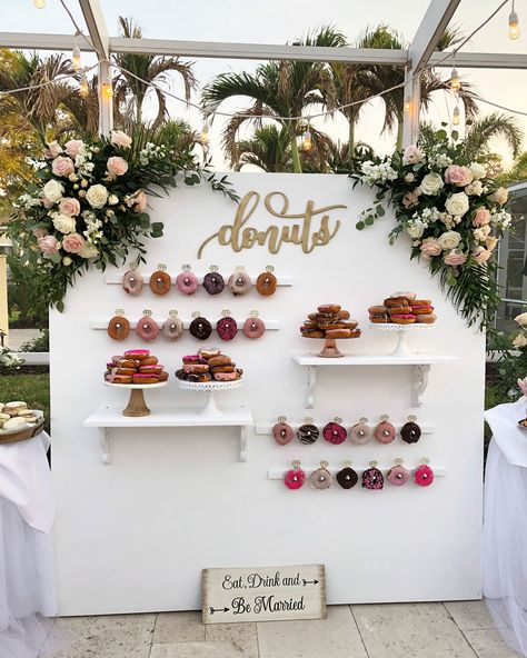 Donuts Wall, Donut Wall Wedding, Party Display, Wedding Donuts, Donut Decorations, Donut Wall, Wedding Dessert Table, Wedding Receptions, Wedding Desserts