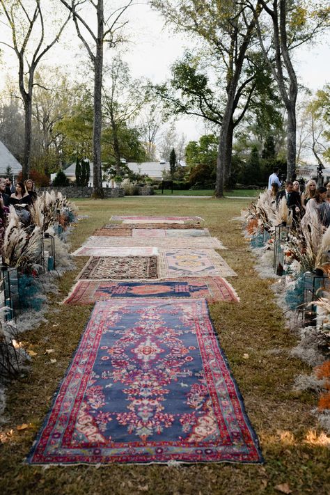 All of the vintage Turkish rugs are available for rent in Nashville for weddings, events, bridal showers, baby showers, and so much more! Rugs Wedding Ceremony, Turkish Rug Wedding Aisle, Layered Rugs Wedding, Persian Rugs Wedding, Rug Wedding Aisle, Turkish Theme, Rugs Wedding, Rug Aisle, Rug Wedding