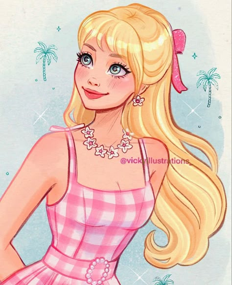 Barbie Illustration Art, Barbie Movie Drawing, Barbie Cartoon Icon, Barbie Drawing Sketches, Barbie Oc, Barbie Dolls Outfits, Barbie Fan Art, Cartoon Barbie, Barbie Icon