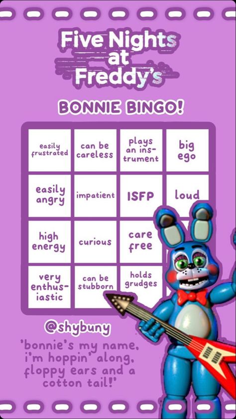 Bingo Story, Fnaf Bonnie, Fun Templates, Kinnie Bingo, Bingo Template, Toy Bonnie, Story Games, Floppy Ears, Free Energy