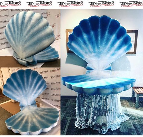 Custom Made Big Giant Foam Props - Sculptures. Made to Order Prop Maker display retail trade show film movie theater play decoration - Dino Rentos Studios, INC. Seashell Chair Diy Party, Mermaid Clam Shell Prop Diy, Diy Giant Seashell, Diy Clamshell Prop, Diy Giant Seashell Prop, Big Shell Decor, Diy Giant Clam Shell Prop, Diy Large Clam Shell Prop, Paper Mache Under The Sea