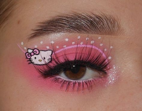 Hello Kitty Eyeshadow Look, Hello Kitty Make Up Look, Hello Kitty Makeup Look Easy, Hello Kitty Makeup Ideas, Hello Kitty Inspired Makeup, Hello Kitty Eye Makeup, Sanrio Makeup Look, Hello Kitty Eyeliner, Hello Kitty Makeup Look