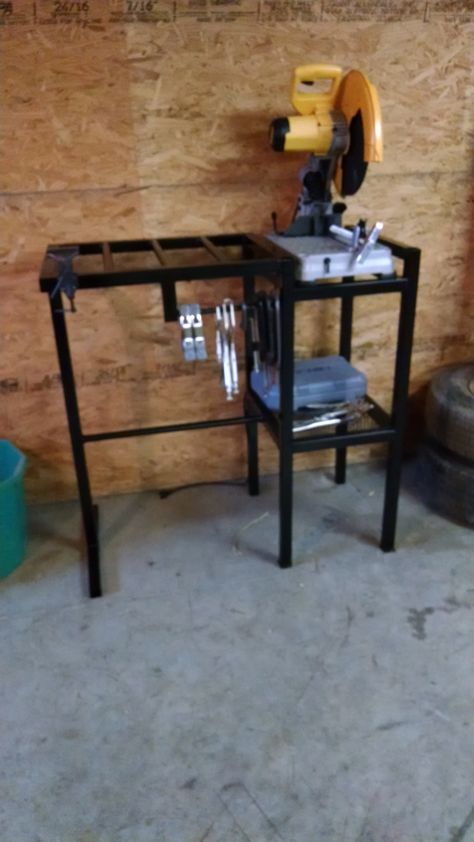 Chop saw stand Metal Chop Saw Stand, Chop Saw Stand, Welding Bench, Modern Cabin Interior, Welding Tables, Saw Stand, Chop Saw, Welding Shop, Metal Storage Racks