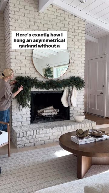 Diy Mantel Decor Christmas, Decor For Non Working Fireplace, No Mantle Garland, Fireplace Decor With No Mantle, Garland With No Mantel, Christmas Garland Without Mantle, Christmas Decor Fireplace No Mantel, Garland Above Fireplace, Christmas No Mantle Fireplace