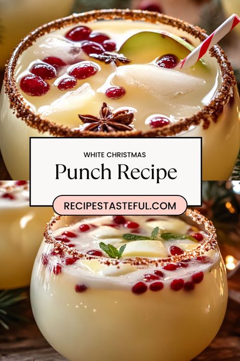 White Christmas Punch is a festive and refreshing holiday drink that’s perfect for parties and family gatherings. This creamy, lightly sweetened punch combines pineapple juice, ginger ale, and coconut milk with a scoop of vanilla ice cream for a frosty, indulgent treat. Topped with a sprinkle of shredded coconut and festive fruit like cranberries or pomegranate seeds, it’s a beautiful and delicious addition to your Christmas celebrations. White Christmas Punch, Ice Cream Punch, Festive Holiday Drinks, Holiday Punch Recipe, Cranberry Punch, Christmas Ice Cream, Holiday Ice Cream, White Cranberry Juice, Christmas Punch Recipes