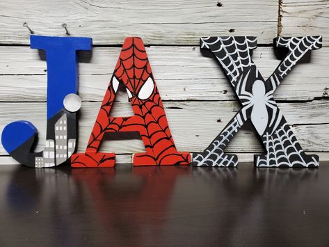 Kids Room Boy, Spiderman Toddler, Spider Man Theme, Spiderman Painting, Name Paintings, Spiderman Theme, Letter Names, Spiderman Drawing, Room Boy