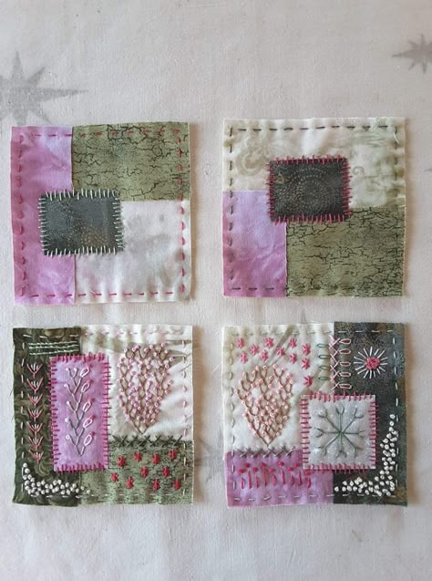 Slow Stitching Quilt, Slow Stitching Tutorial, Slow Stitching Ideas, Stitch Meditation, Patchwork Stitching, Boro Stitching, Scrap Fabric Crafts, Textile Art Embroidery, Scrap Fabric Projects