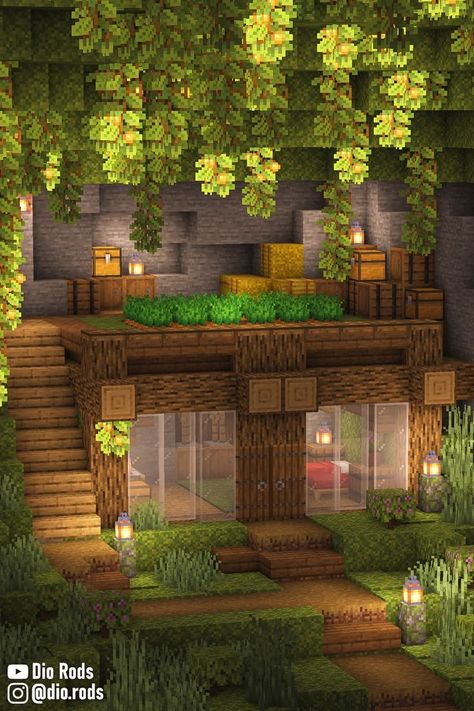 A Minecraft Lush Cave Starter House full with Interior and Exterior Decorations and a Green roof! Minecraft Lush Cave, Minecraft Cave House, Lush Cave, Minecraft House Ideas, Case Minecraft, Rumah Minecraft Sederhana, Starter House, Minecraft Interior Design, Bangunan Minecraft