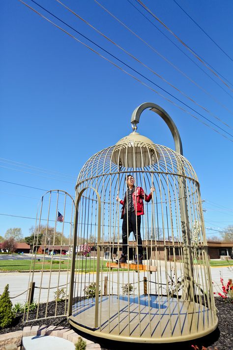 Giant Birdcage in Casey Illinois #BigThingsInASmallTown // localadventurer.com Casey Illinois, Dutch Wooden Shoes, Living On The Road, Travel Photography Tips, Giant Art, Roadside Attractions, Bird Cage, Small Town, Small Towns