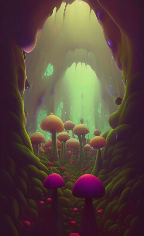 Mushroom Fantasy Aesthetic 🍄 Trippy Artificial Intelligence Art Wallpaper Trippy Mushroom Wallpaper, Fantasy Mushroom Wallpaper, Mushroom Wallpaper Trippy, Neon Mushroom Wallpaper, Glowing Mushrooms Aesthetic, Aesthetic Trippy, Fantasy Mushroom, Psychadelic Mushroom, Mushroom Wallpaper