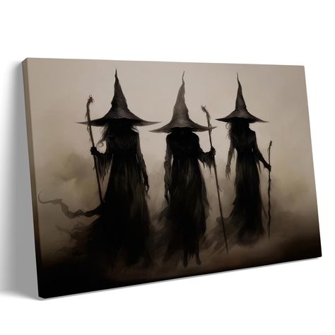 PRICES MAY VARY. Vintage Halloween Aesthetic：Retro Halloween Large Frame wall art Poster size：16*24inchs.Whimsical ghost art already stretched on solid wooden frames, gallery wrapped, with hooks and accessories, ready to hang. The painting can be easily hung in any room you like and is very convenient. Enjoy a hassle-free setup that takes just a few minutes,Perfect for adding an eerie magical touch to any room this wall art features a captivating design that embodies the spirit of the season. Hi Halloween Canvas Paintings, Witch Wall Art, Imprimibles Halloween, Rustic Halloween Decor, Gothic Artwork, Three Witches, Halloween Wall Decor, Vintage Witch, Witchy Decor