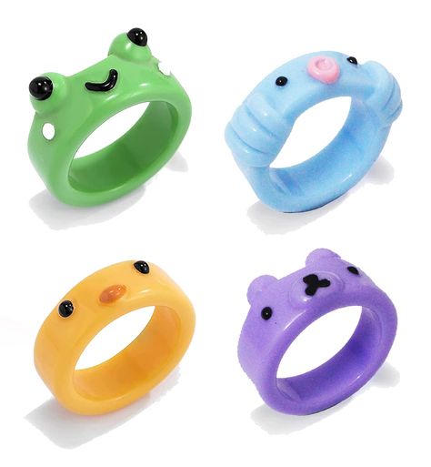 PRICES MAY VARY. Rings width 1.7 cm (0.67in) and it style introduced chick, flower and frog, color contain blue, green, pink,yellow, orange and white. You can choose at will.2 or 3 piece per package. This animal ring is made of high-quality acrylic resin. The surface is smooth and reflective, resistant to damage and abrasion, not easy to fade and can be used for a long time. Cute animal ring is very light and simple design. It will not look bulky when worn it, and will even forget its existence. Resin Aesthetic, Frog Clay, Diy Clay Rings, Rings Colorful, Ring Y2k, Easy Clay Sculptures, Cartoon Frog, Clay Ring, Candy Crystals