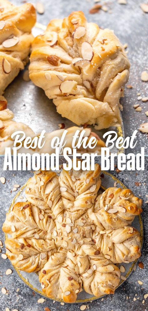 Almond star bread is a delicious and unique twist on the traditional star bread recipe. It uses an almond paste brown sugar filling to create a sweet and fragrant bread that is perfect for breakfast, dessert, or a snack. Almond Braid Pastry, Almond Paste Bread, Almond Sweet Bread, Pesto Star Bread, Scandinavian Bread Recipes, Dutch Almond Pastry, Almond Paste Recipes Pastries, Almond Breakfast Pastry, Sourdough Star Bread Recipe