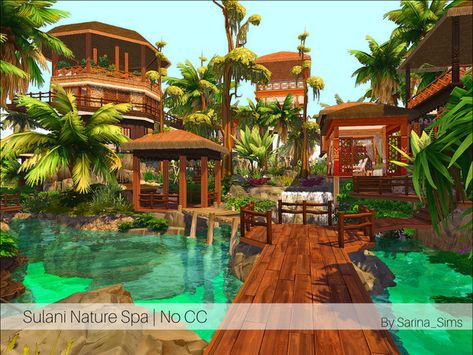 Sarina_Sims' Sulani Nature Spa - No CC Sims 4 Sulani Resort, Sims Sulani, Sims 4 Lots No Cc, Sulani Homes Sims 4, Sims 4 Sulani, Sims 4 Spa, Sims4 Inspiration, Sims 4 Lots, Genshin Teapot