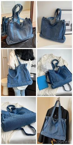 Denim Handbags: 👖 Cool Denim Handbags for a Casual Look! 👜✨ Diy School Bag, Korean Clothing Brands, Tas Denim, Recycled Jeans Bag, Cool Denim, Denim Crafts Diy, Top Korean, Fashion Terms, Denim Handbags