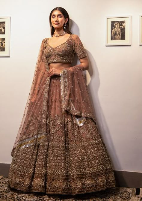 Beige tulle embellished lehenga by Pallavi Poddar Zardozi Work, Latest Bridal Lehenga, Wedding Lehenga Designs, Bridal Lehenga Collection, Bridal Lehenga Red, Bridal Dress Fashion, Traditional Indian Outfits, Bride Outfits, Lehenga Collection