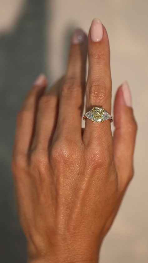 Faint Yellow Diamond Engagement Ring, Yellow Radiant Engagement Ring, Light Yellow Diamond Engagement Ring, Fancy Yellow Diamond Engagement Ring, Engagement Ring Nails, Yellow Stone Engagement Ring, Engagement Ring Yellow Diamond, Canary Engagement Ring, Canary Diamond Engagement Ring