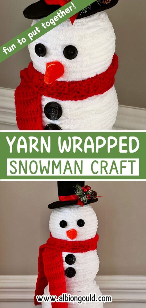 Create a charming yarn wrapped snowman to add a cozy touch to your winter decor. This easy DIY project uses simple materials like yarn and buttons to craft a cute snowman that brightens up your home. Perfect for kids and adults alike, this handmade decor item is a delightful addition to any holiday setting. Snowman Crafts For Adults, Button Crafts For Adults, Diy Snowman Decorations, Snowman Crafts Diy, Snowman Craft, Glitter Mason Jars, Gift Containers, Diy Wool, Pinterest Crafts